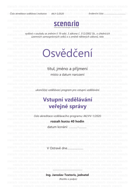 Vstupní vzdělávání veřejné správy | Scenario s.r.o.