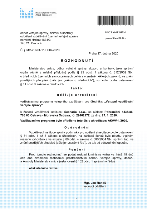 Vstupní vzdělávání veřejné správy | Scenario s.r.o.