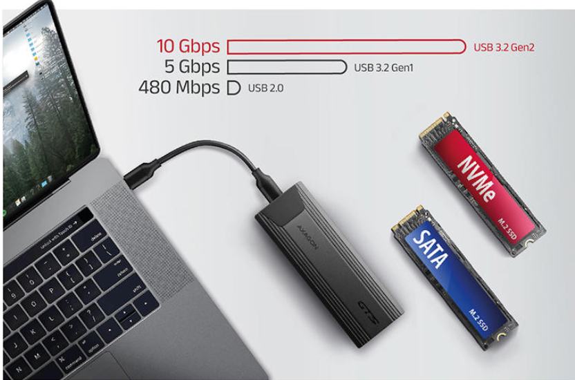 AXAGON externí s USB 10Gbps pro M.2 NVMe / SATA SSD | Scenario s.r.o.