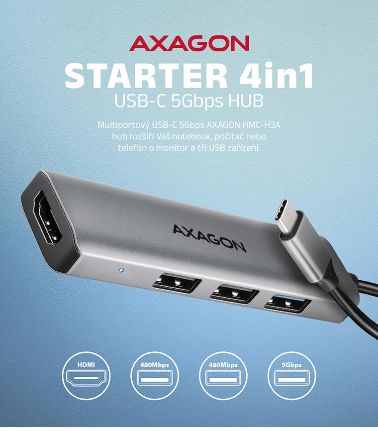 AXAGON STARTER USB-C 4in1 HUB | Scenario s.r.o.