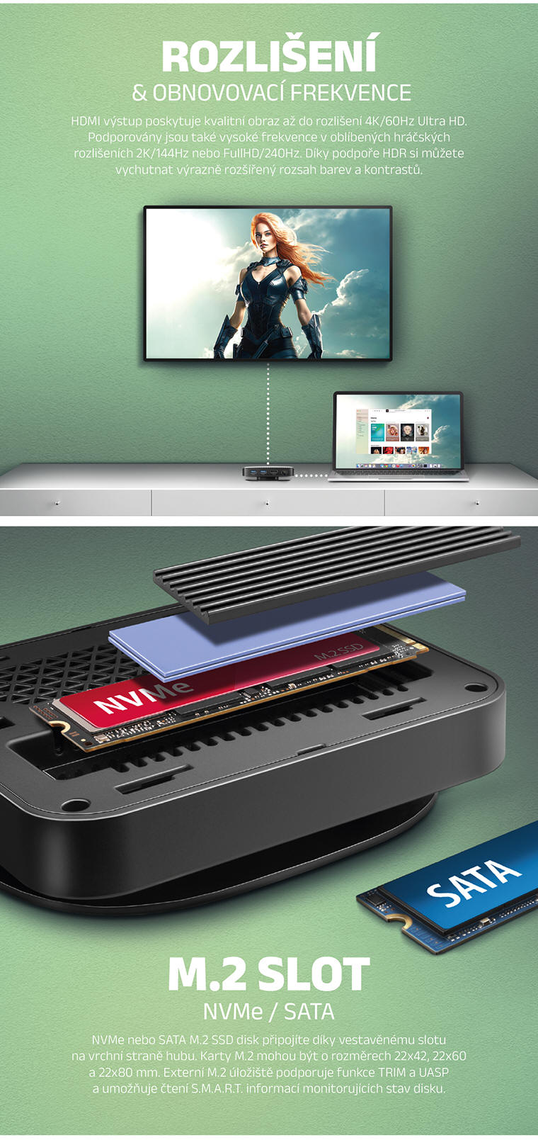 AXAGON HMC-UFO USB-C 9in1 HUB s NVMe/SATA M.2 slot | Scenario s.r.o.