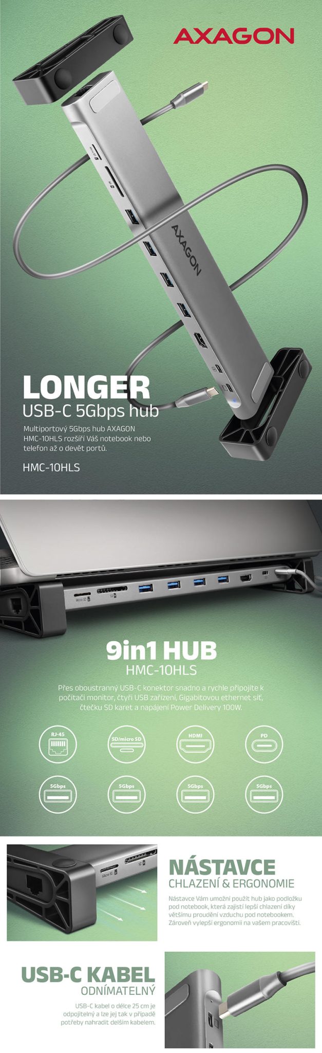 AXAGON HMC – 10HLS USB-C 9in1 HUB | Scenario s.r.o.