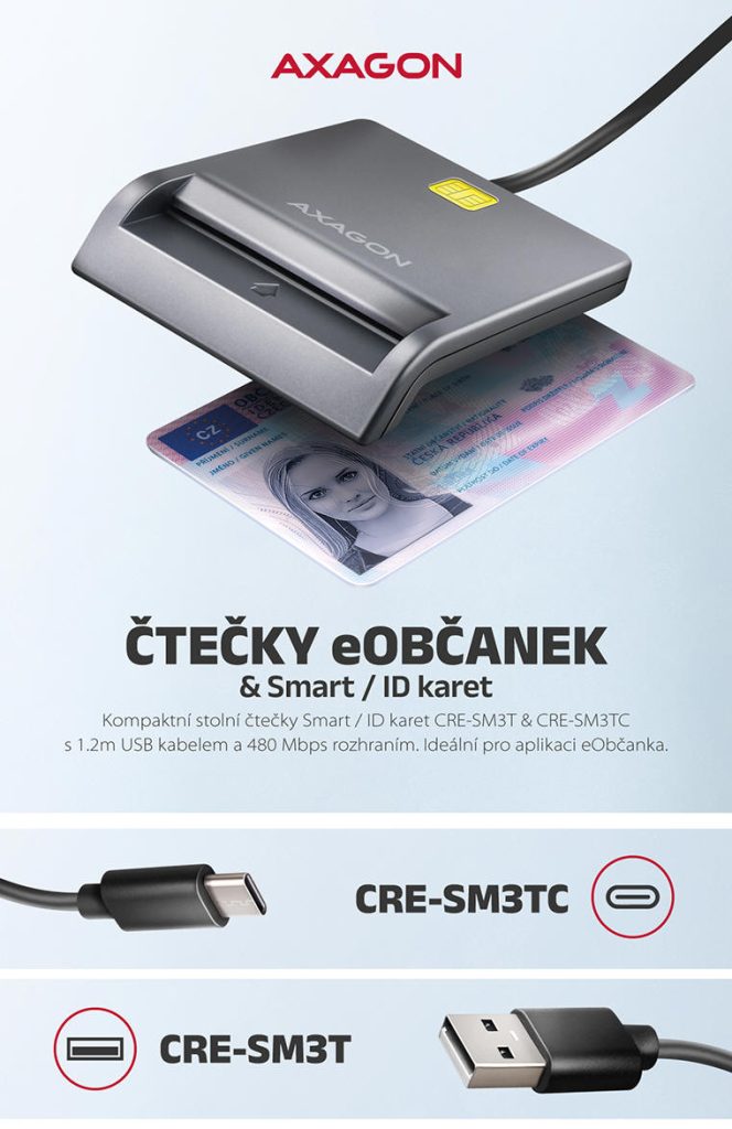AXAGON – čtečka Smart/ ID karet včetně občanky | Scenario s.r.o.