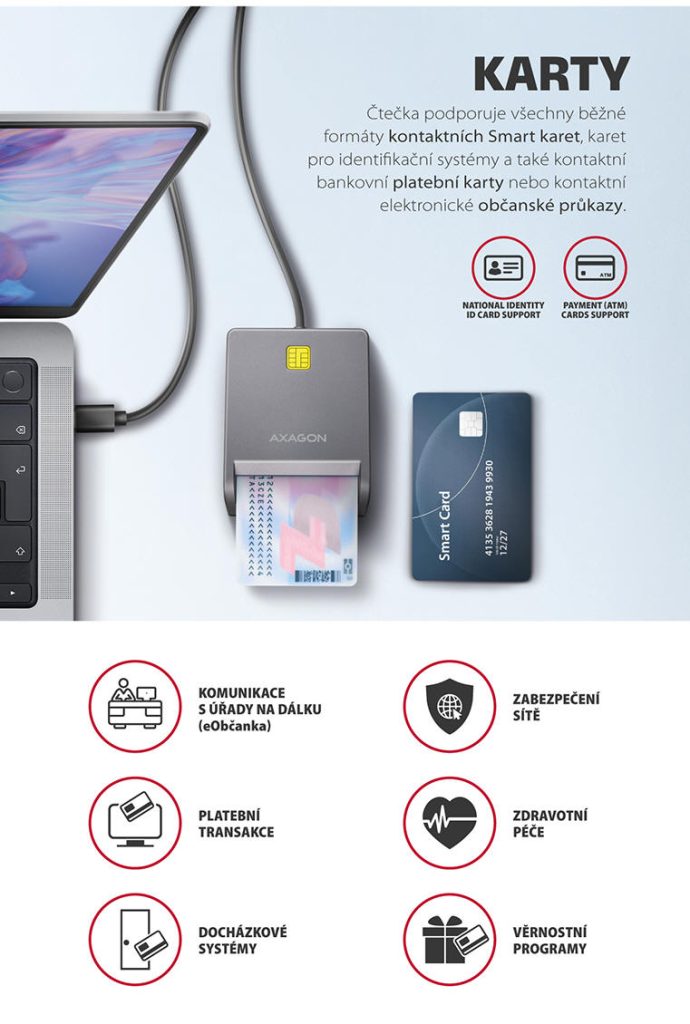 AXAGON – čtečka Smart/ ID karet včetně občanky | Scenario s.r.o.